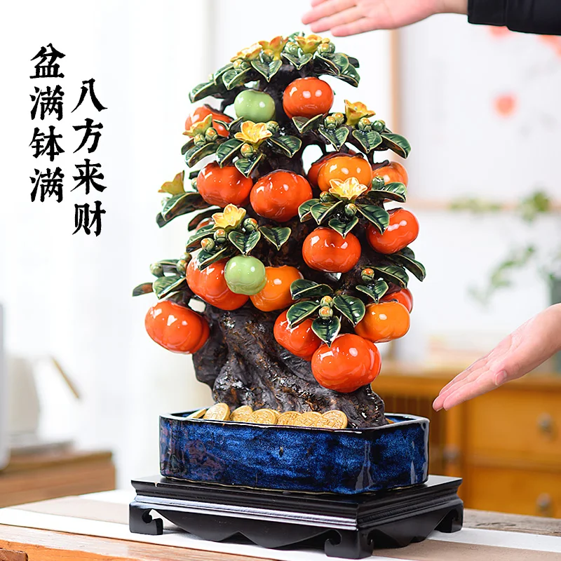 Simulation persimmon ornament persimmon Ruyi ceramic intangible cultural heritage crafts boss office decoration opening gift