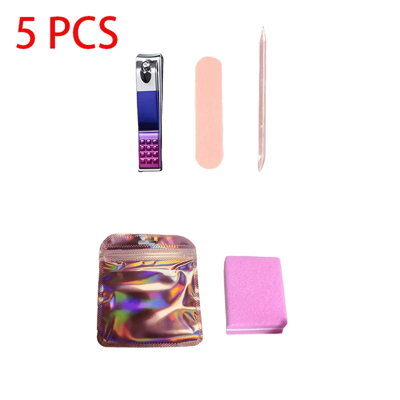 5Pcs Complete Manicure Kit Portable Nail Care Tools with Nail Clipper Laser Storage Pouch Nail Filing Polishing Cleaning Set view 2