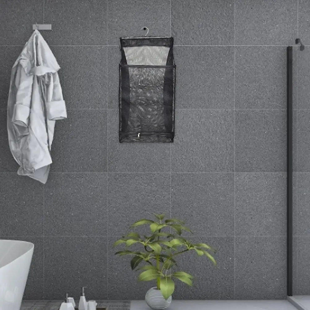 Mesh Laundry Hamper Foldable Hanging Clothes Storage Basket Portable Space Saving Storage Bag Clothes Organizer