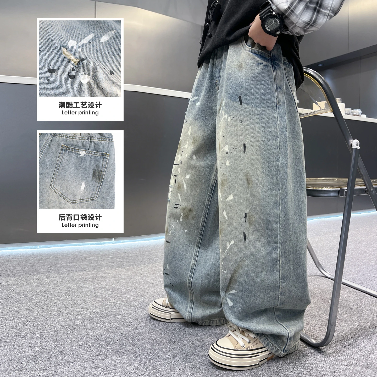 Boys Spring Autumn Fashion Straight Leg Jeans Kids Wide-leg Denim Pants Comfortable Soft Korean Style Child Streetwear Trousers