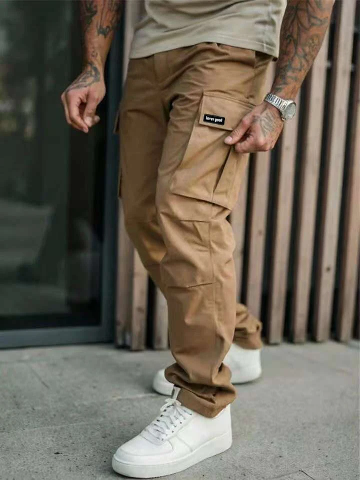 Autumn New Men's Large Size Workwear with Extra Fat and Enlarged Stereo Pocket Overalls, Twill Fabric, Micro-Elastic, Comfortable, Fashionable and Versatile Straight Pants, Suitable for Casual Outings and Work, Versatile