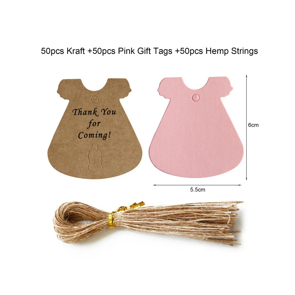 ป้ายของขวัญกระดาษคราฟท์ 50 ชุด ป้ายติดสินค้าแบบเสื้อผ้า สำหรับจัดระเบียบของขวัญ ของชำร่วย อุปกรณ์งานเลี้ยงฉลองเปิดตัวเด็ก งานเปิดเผยเพศ