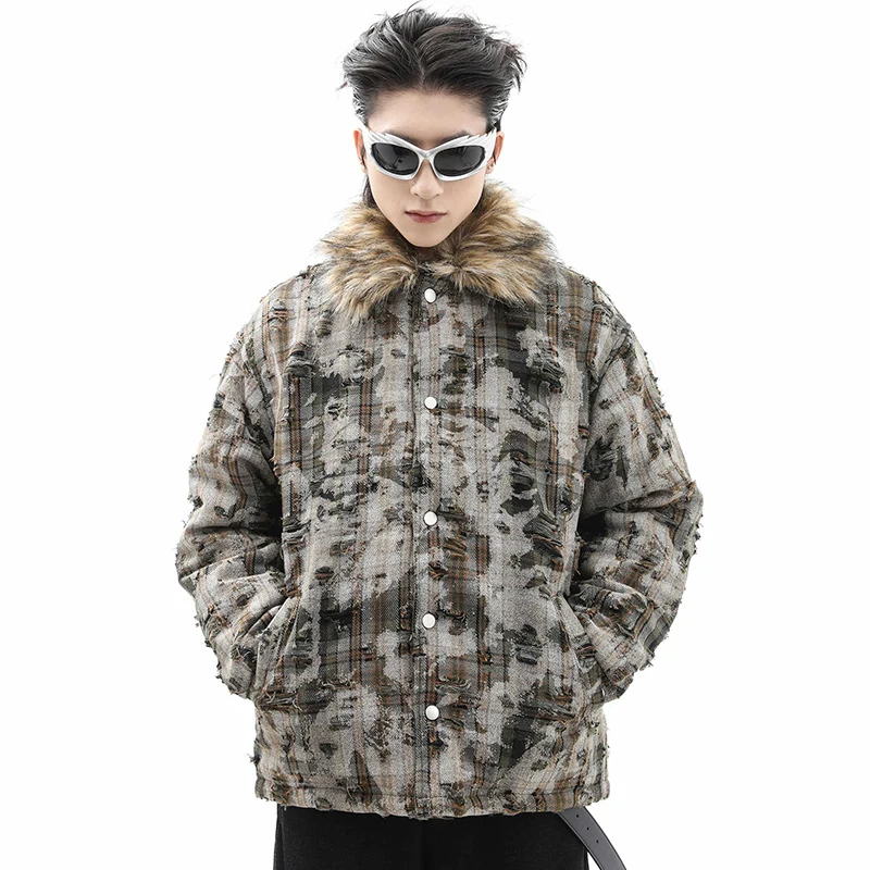 PFNW American Cleanfit Uitneembare Bontkraag Parka Jas Heren Winter Verdikte Camouflage Plaid Katoen gewatteerde Jas Nieuwe CPG2185