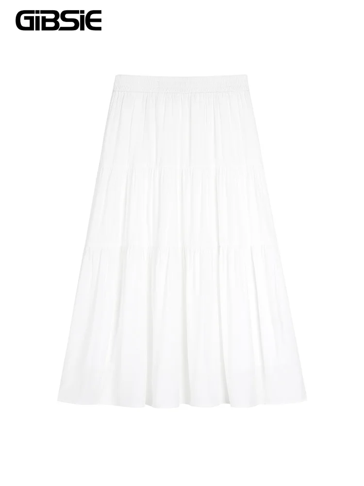 

GIBSIE Plus Size Romantic white cake a-line skirt for women's Summer high waist korean style ladies big swing long skirts