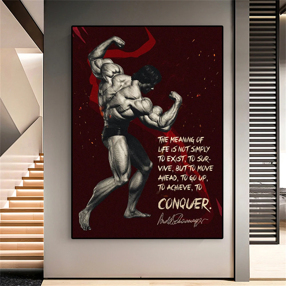 Motivational Quote Poster Arnold Schwarzenegger Print Gym Body Fitness Art Canvas Painting Living Room Decoration Gym Room Decor