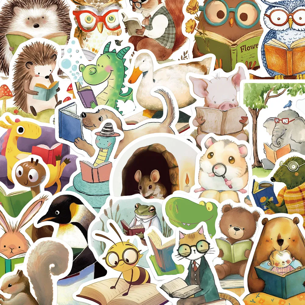 

50PCS Animals That Love Reading Stickers DIY Cartoon Decorate Decals For Student Tablet Suitcase Fridge Toy Graffiti Stickers