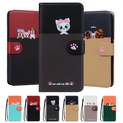 Funda de teléfono de cuero con tapa de dibujos animados de Anime para Samsung Galaxy A10 A20 A40 A50 A70 A21S A31 A51 A71 A12 A52 A52S 5G, funda para perro y gato