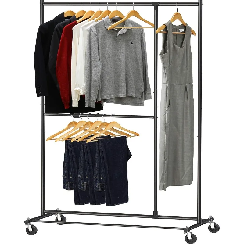 Dual Bar Adjustable Garment Rack, Black, 72-inch Height