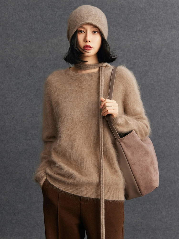 

TLOML New Women 100% Plush Cashmere Sweater O-neck Pullover Soft Warm High Quality Cashmere Knitwear Brushed Cashmere Knit Tops
