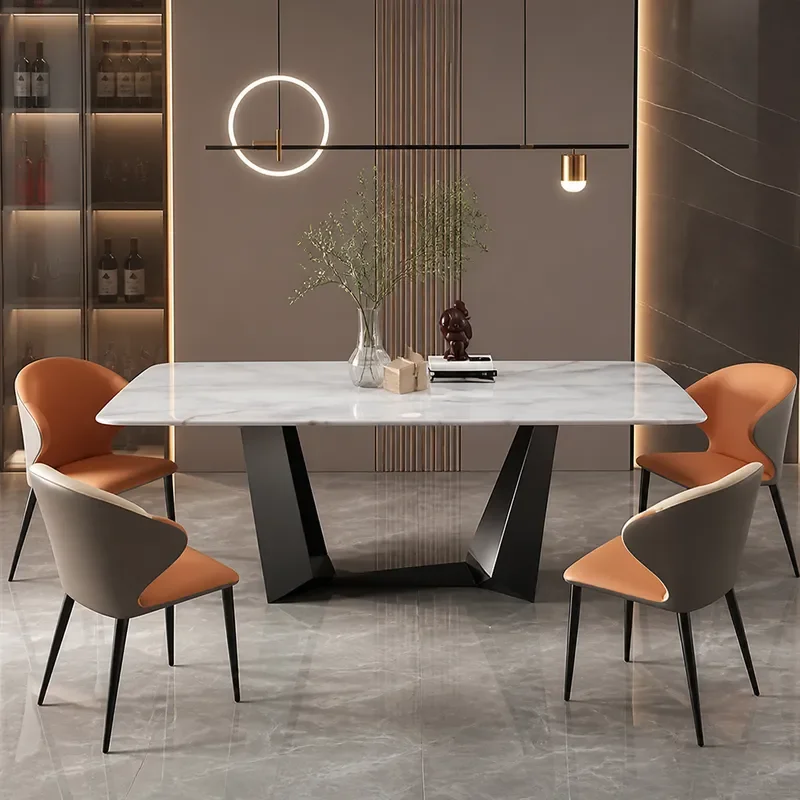 Modern Simple Light Luxury Rock Slab Dining Table Foldable Retractable Square Table for Small Apartment Household Furniture