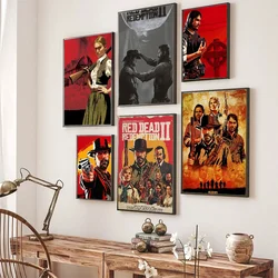 Red Dead Redemption 2  Poster Self-adhesive Art Poster Retro Kraft Paper Sticker DIY Room Bar Cafe Vintage Decorative Painting