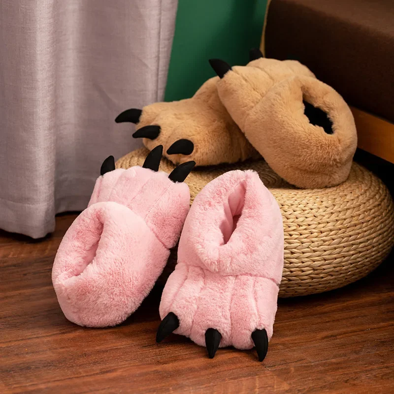 Funny Bear Paw Cotton Shoes for Warmth and Comfort in Home Indoor Bag Heel Slippers for Autumn and Winter Cute Claw Slippers