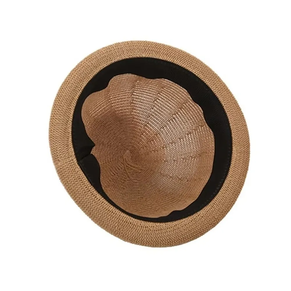 New Raffia Weave Straw Sun Hat Short Brim Breathable Sun Visor Hat Casual Round Top Straw Hat Beach Vacation