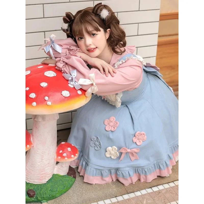 

FC6Leopard Cat Loita Plum Blossom Snow Rabbit Sweet Dress Set Comes Birthday Gift Pink Blue Jsk Shirt Kawaii@FC8！