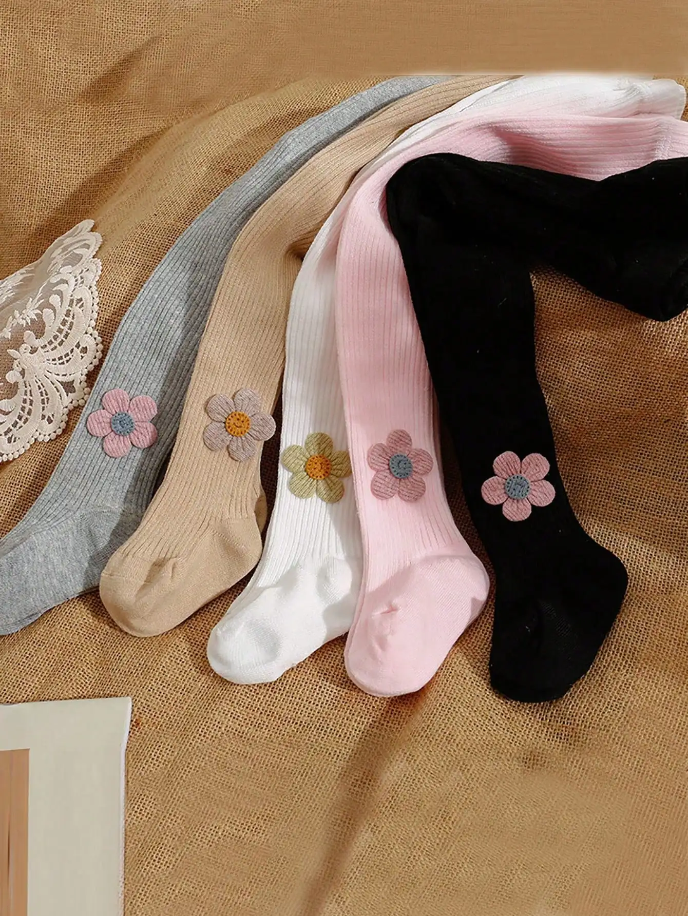 Tights For Girls 1/5pcs/Pack Baby Girls Flower Decorated Thin Striped Versatile All-Season Leggings Tights
