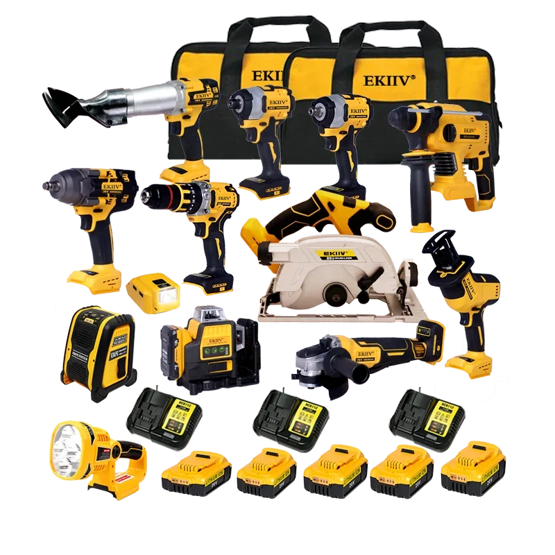 

EKIIV 20v Multi-purpose Cordless Drill Grinder Angular Impact Wrench Screwdriver Gardening Tool Herramientas Set