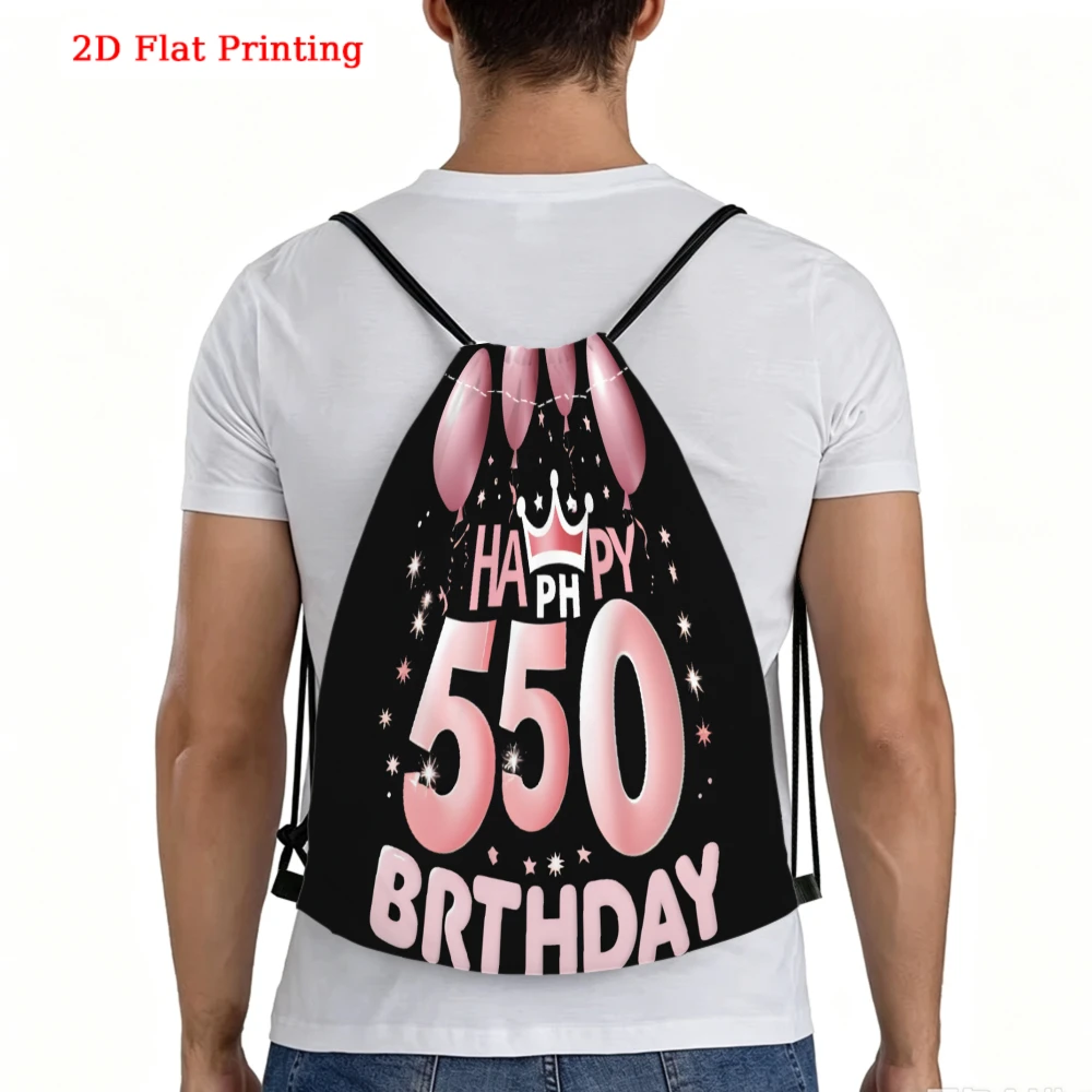 2D Flat Printed Happy 550 Birthday Bunny Drawstring Backpack for Fitness Sports Outdoor Travel