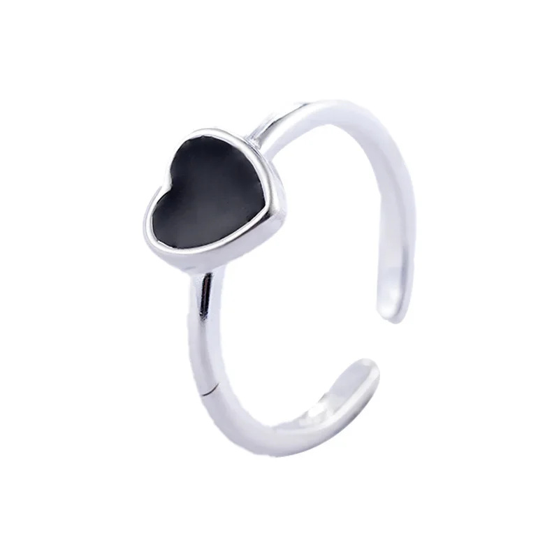 Anillo minimalista de Plata de Ley 925 auténtica para mujer, joyería de moda con corazón hueco, bonito regalo para el Día de San Valentín