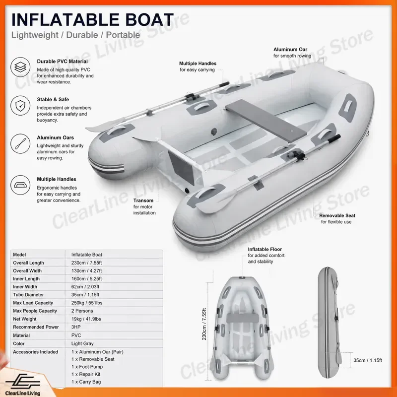 3M 3.3M Mini Inflatable Boat Fiberglass Hull Hypalon Rib Boat Airbag Dinghy Fishing Tender Kayak Raft PVC Rubber Yacht