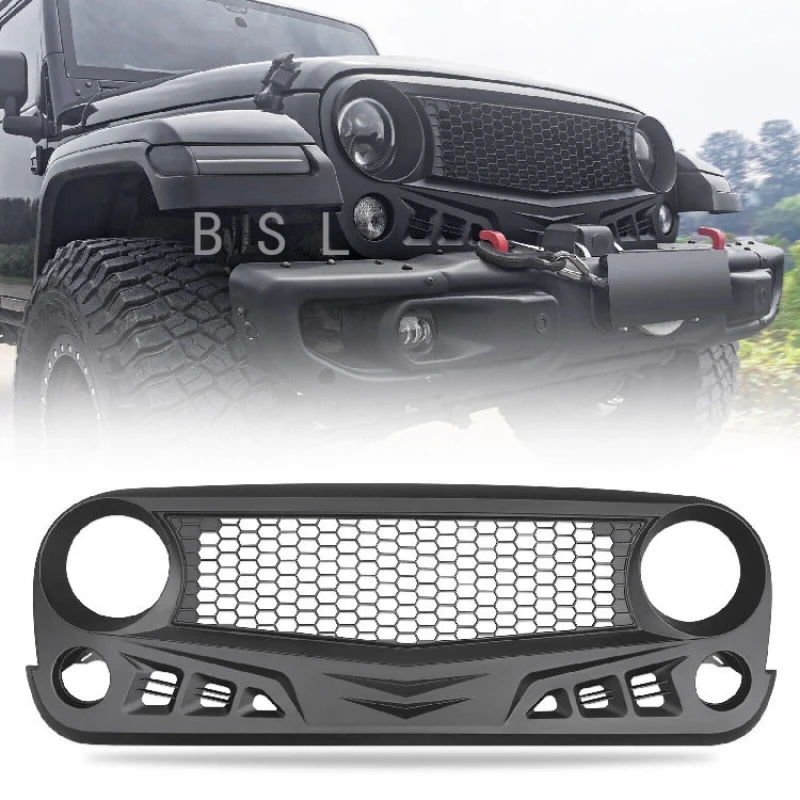 

Front Racing Grill For Jeep Wrangler JK 2007-2017 Hood Grille ABS Matte Black Auto Parts Front Bumper Mesh Grilles Trim Cover