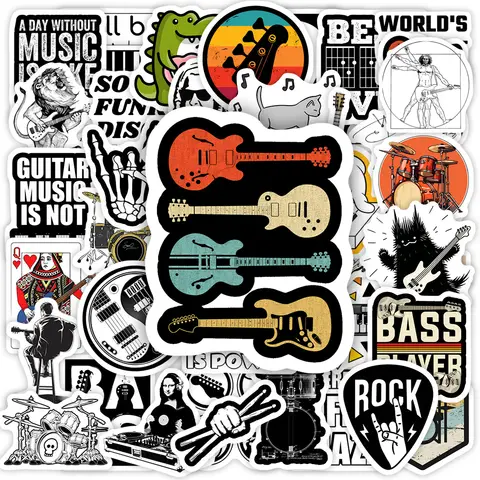 Rock Band Stickers Music Guitar Bass Drum Rock DIY Gift Decorative Decal for Scrapbook Journal Laptop Bottle Luggage Waterproof