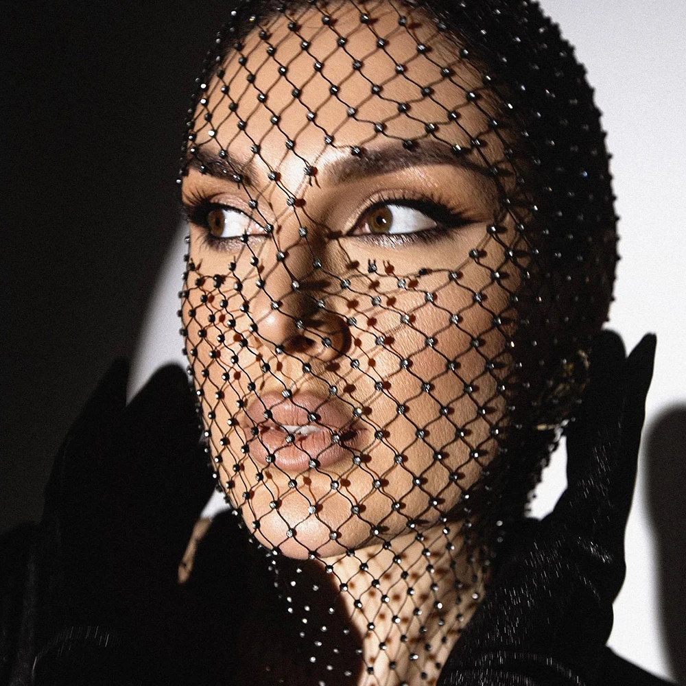 Shiny Balaclava Elastic Rhinestone Headcover Fishnet Mesh Headhood Holiday Party Head Mask Bar Nightclub Diamond Headwrap Hood