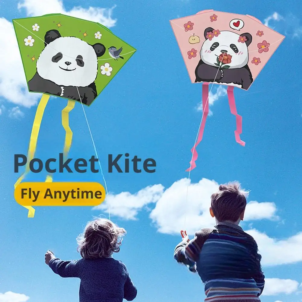 Pocket Kite Mini Cartoon Panda Rabbit Soft Parafoil Frameless Easy Fly Outdoor Sport Toy for Children Kids Spring Outing