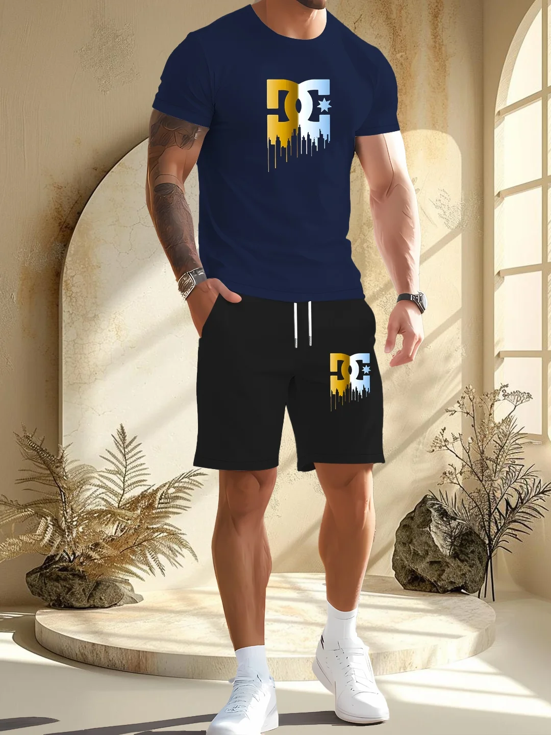 Summer 2025 Comfortable New Breathable Men's Casual Sports Set, Outdoor Fashionable Jogging Men's Short-sleeved T-shirt and Shor