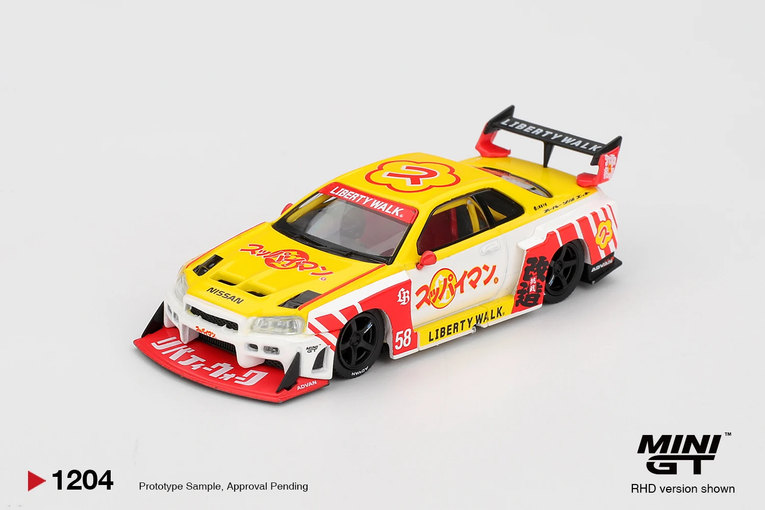 MINIGT 1/64 LB-ER34 Super Silhouette SKYLINE Suppaiman Okinawa MGT01204-CH Carros de Metal Fundido em Liga, Modelo de Brinquedo para Crianças Meninos