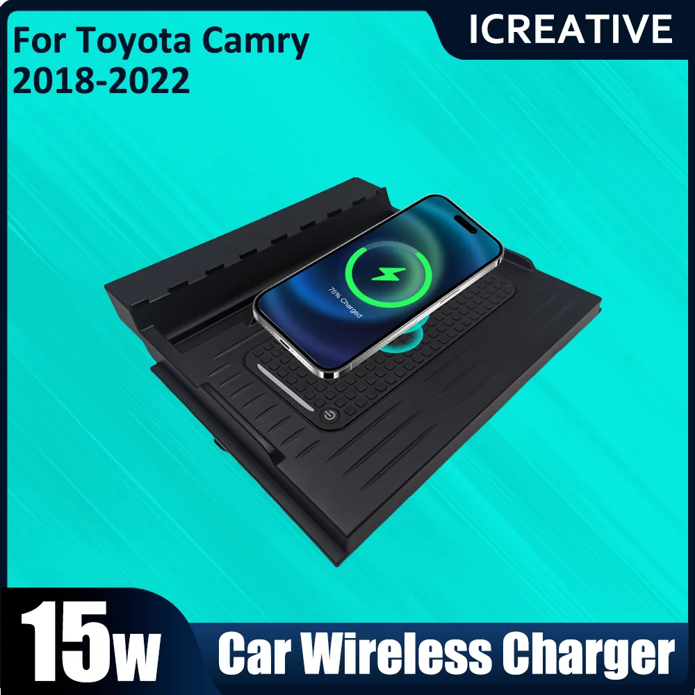 Indução Carregamento Pad para Toyota Camry 2018 2019 2020 2021 2022 2023, QI 15W, Rápido Carregamento Sem Fio Do Carro Acessórios