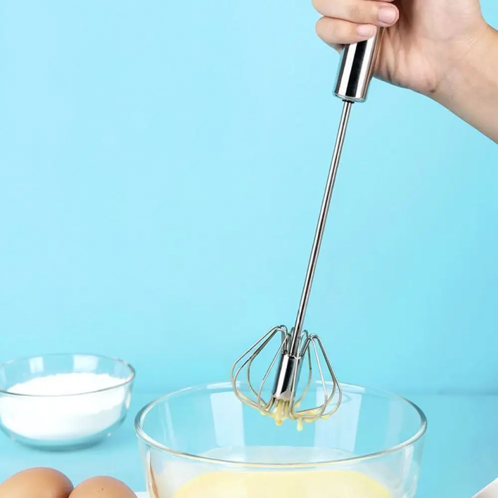 Kitchen Tool Semi Automatic Egg Beater Stainless Steel Hand Press Mixer Whisk For Baking Cream Batter Stirring Rotating Gadget