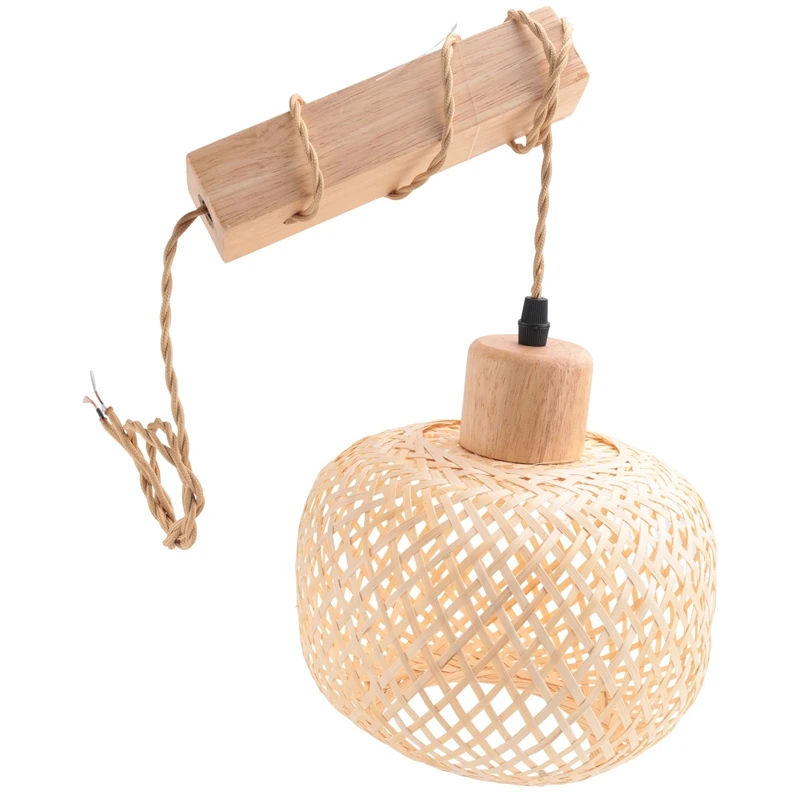 

A26I-Retro Wall Light Woven Rattan Wood Sconces Living Room Bedside Lamp Vintage Bedroom Decoration Lighting