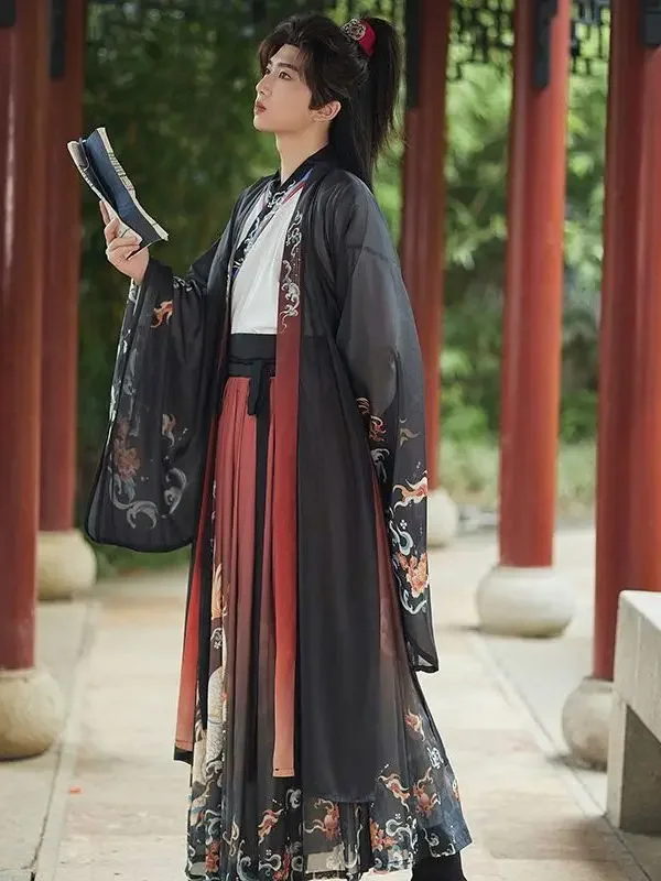 Weijin Dynasty Hanfu Handover Collar Full Waist Ancient Chinese Traditional Clothing Costume Unisex Suit