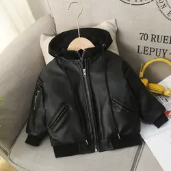 Baby boys autumn and winter warm clothing children's jacket thickening faux leather jacket boy hooded jacket boy warm outwears