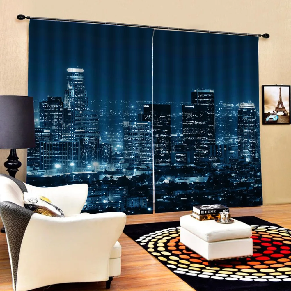 Luxury Blackout 3D Window Curtains For Living Room Bedroom Customized size blue city night curtains Blackout curtain