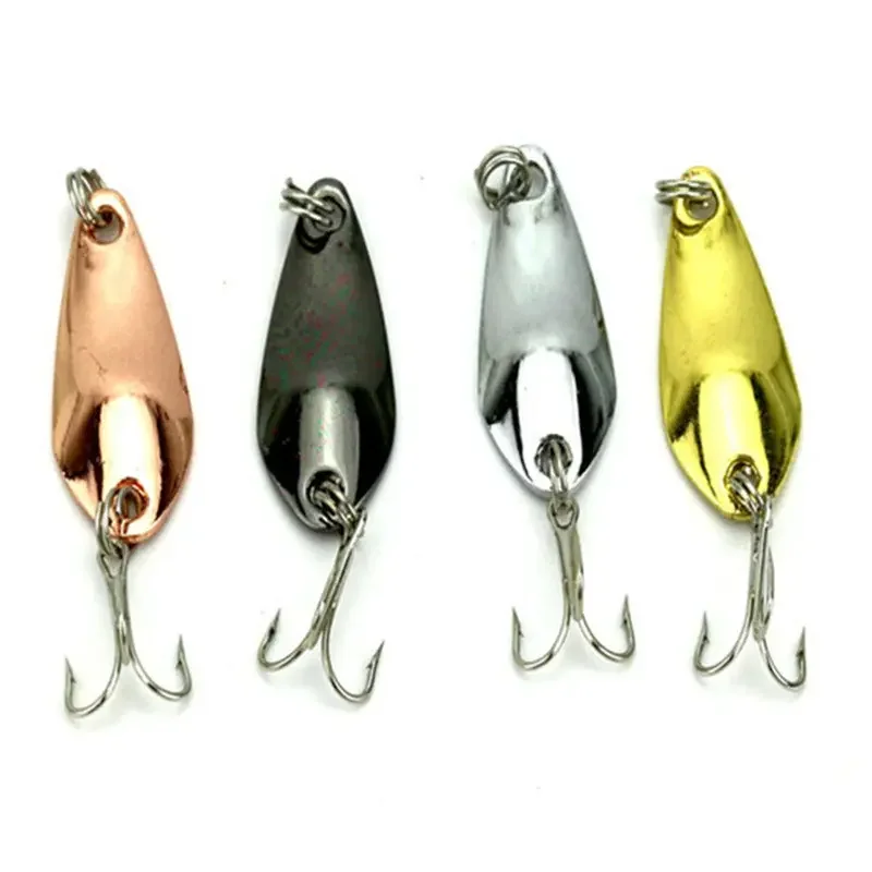 4 Pcs Metal Spoon Wobblers Fishing Lure 3.5cm 4g Treble Hook Bait Sequins Noise Fishing Tackle Spinner 4 Color Mix Kit