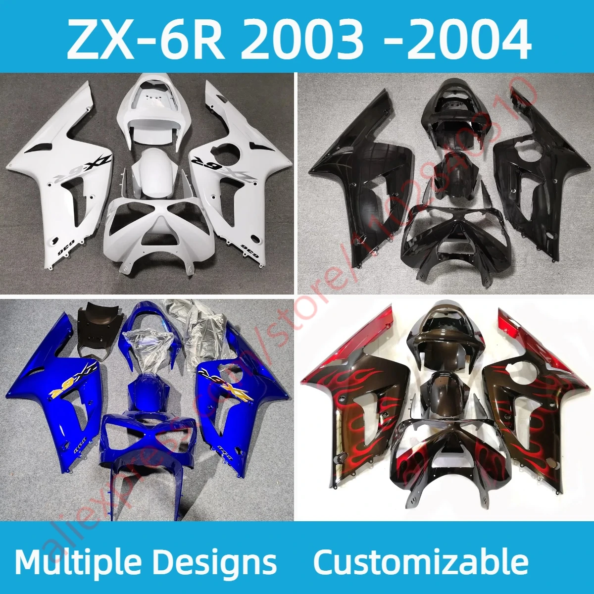 

For Kawasaki ZX6R 636 2003 2004 Custom Fairing Kit ZX 6R 03 04 Injection Motorcycle Plastic Body Set Fairings