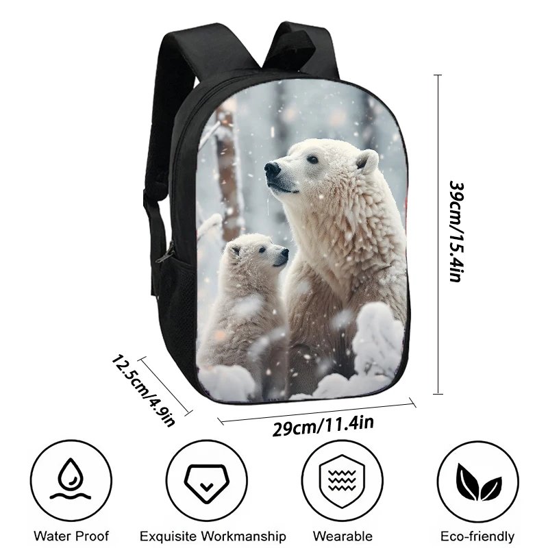 Polar Bear Backpack for Children ,Animal School Bags for Boys Girls ,Light Weight Cartoon School Backpack 3D Prints Kids Bags