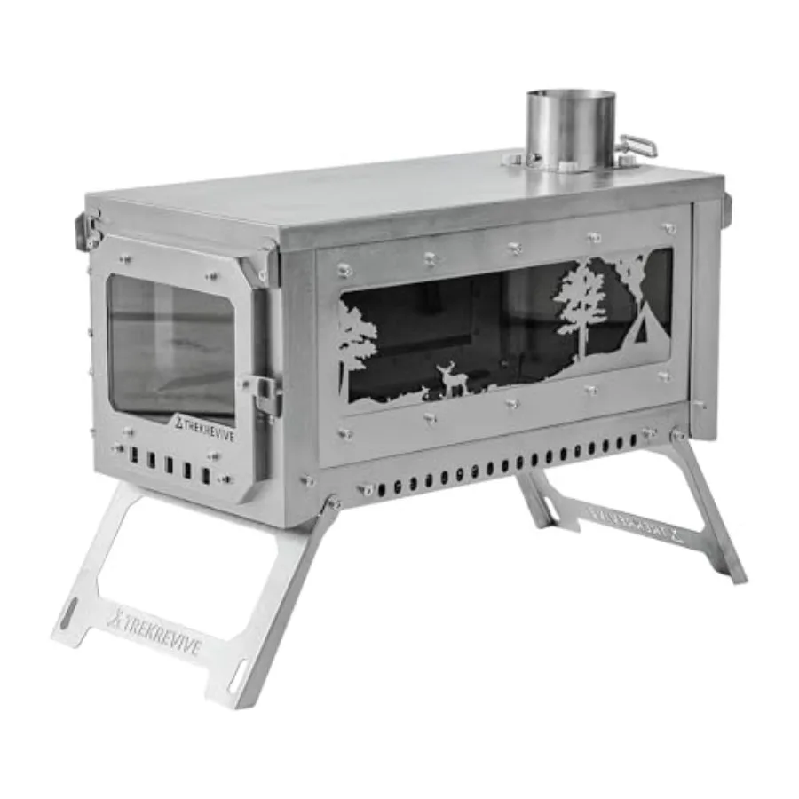 

Titanium Hot Tent Stove Portable Folding Tent Wood Burning Stove with Secondary Air Intake Ultralight Small Wood Stove Pe