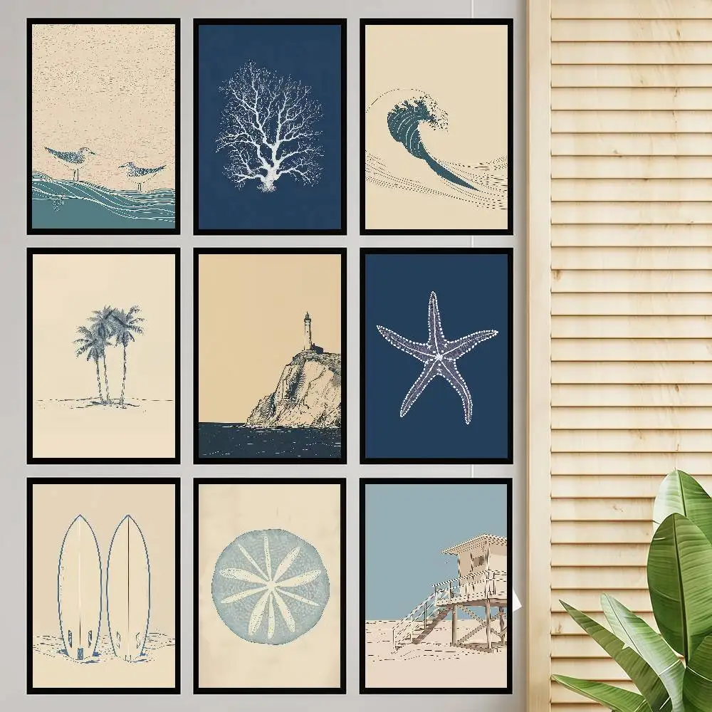 Vintage Strand Meer Und Surf Landschaft DIY Klebrige Poster Wasserdichte Papier Aufkleber Kaffee Haus Bar Aufkleber Wand Malerei