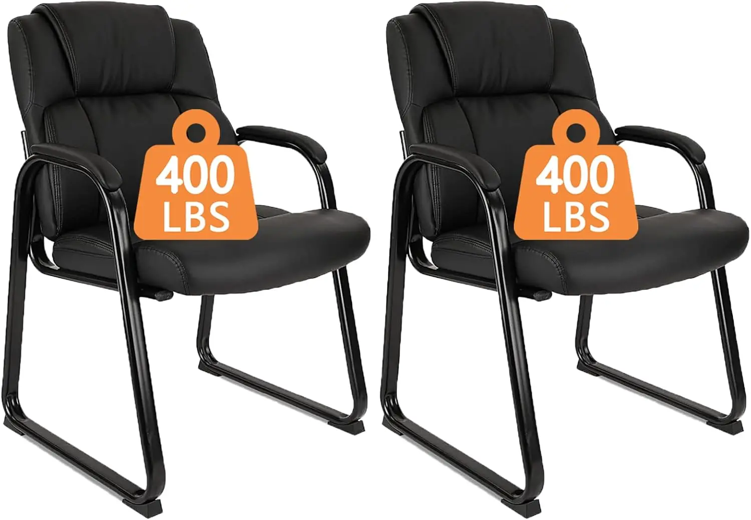 

Heavy Duty Guest Chair With Padded Armrests And Sled Base, Executive Leather Soft Reception Chair 400Lbs Acity For Office