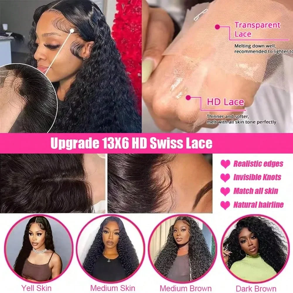 40-42 Inch Deep Wave Frontal Wig 13x4 13x6 HD Transparent Lace Front 250% Density Jerry Kinky Curly Pre Plucked Human Hair Wigs