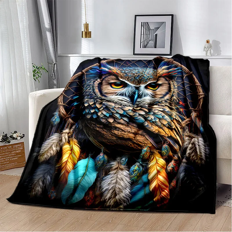 HD Colourful Cute Owl Cartoon Blanket,Soft Throw Blanket for Home Bedroom Bed Sofa Picnic Travel Office Rest Cover Blanket Kids