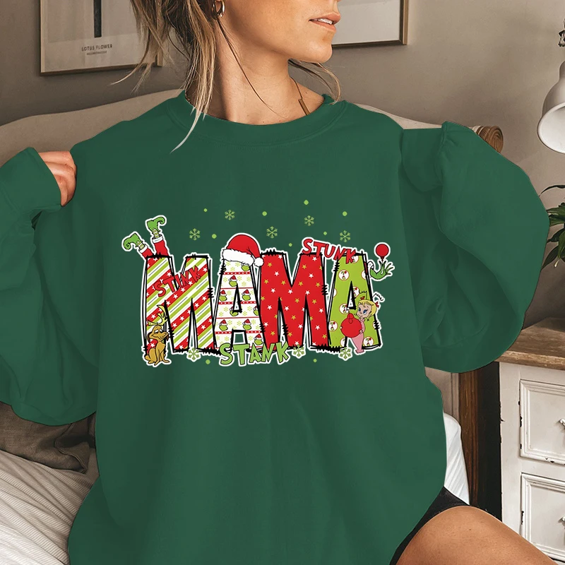 Retro Santa Christmas Mama Sweatshirt Merry Christmas Gift for New Mom Cute Pregnancy Gift Trendy Mama Cartoon Sweatshirt Hoodie