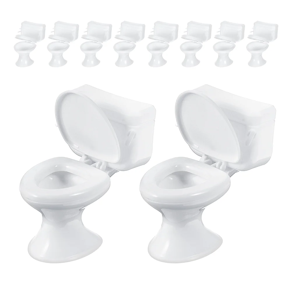 10 Pcs House Furniture Accessories Miniature Toilet Plastic Toilets Decor Bowl Toy Cake Bathroom for Dollhouse Toys