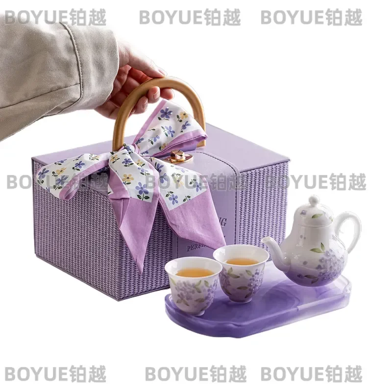 for New Portable Travel Tea Set Outdoor Camping Tea Pot Ladies Purple Express Cup Business Souvenir