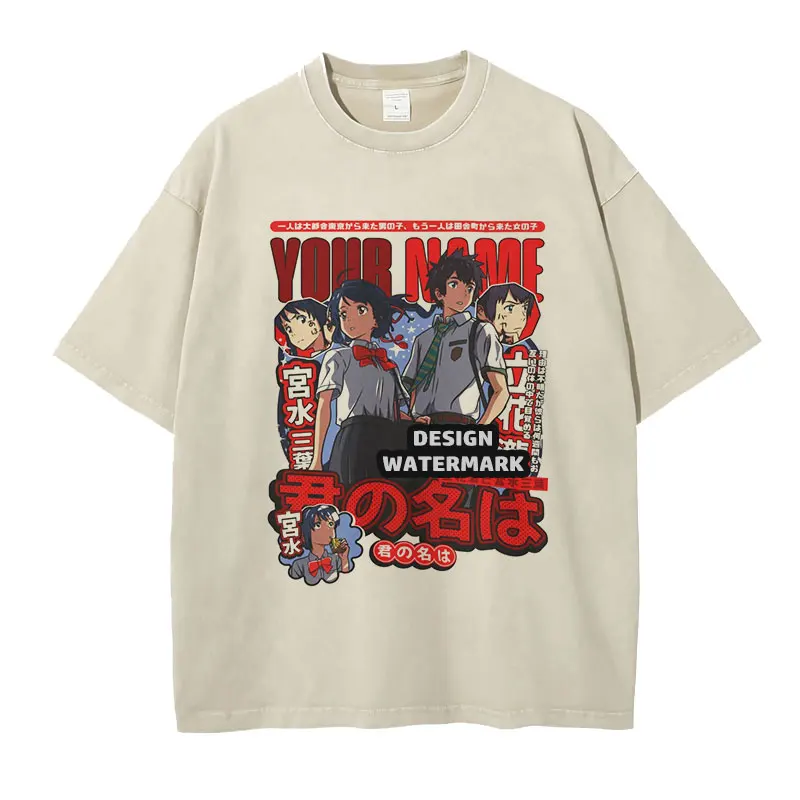 

Anime Miyamizu Mitsuha T-shirts Oversized Vintage Washed Y-Your Name T Shirt Manga Tachibana Taki Tops Tees Girl 100% Cotton