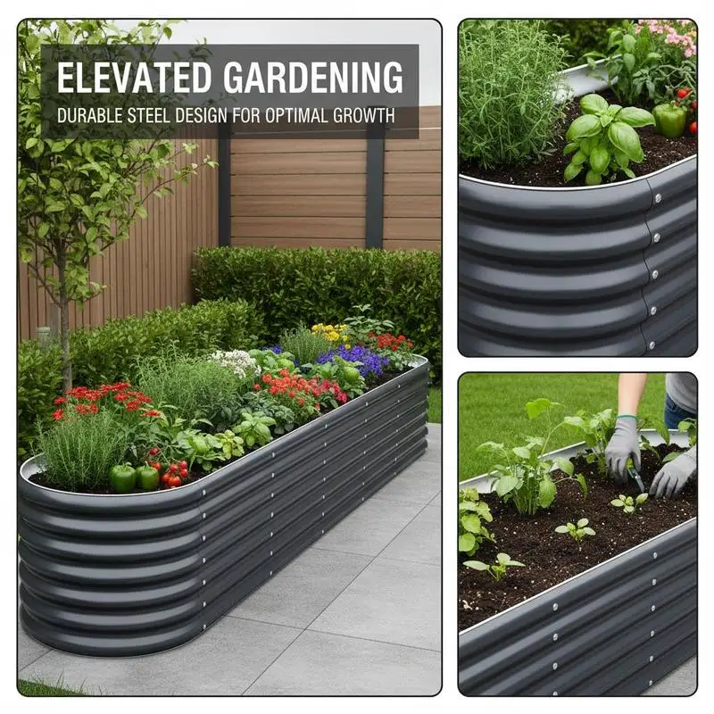 Jardinière d'extérieur pour terrasse et balcon, structure métallique robuste, potager surélevé en acier galvanisé 332x40x36 cm anthracite