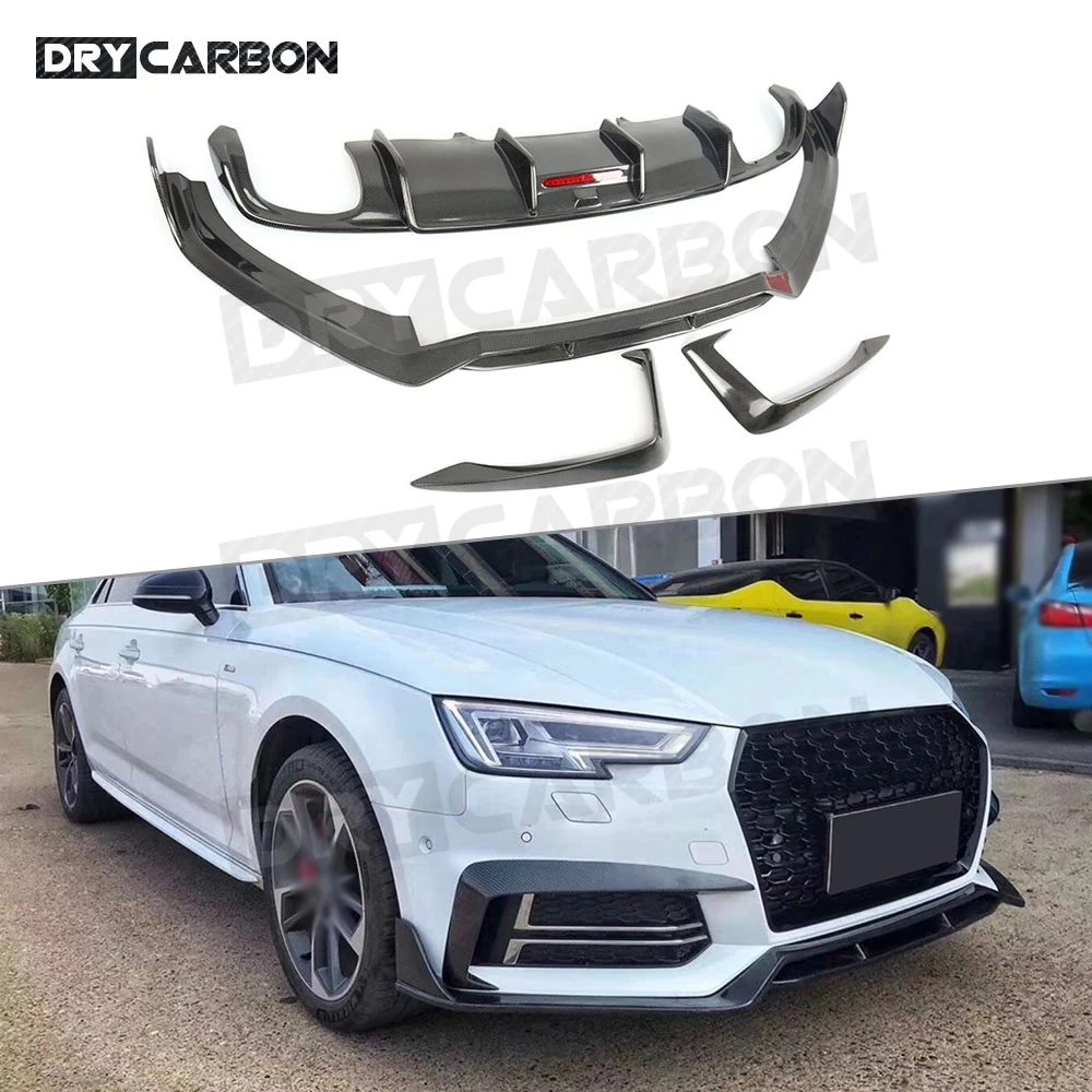 

Carbon Fiber Front Bumper Lip Rear Diffuser Spoiler Body Kits for Audi A4 S4 B9 2017 2018 2019 Car Racing Bodykits Accessories