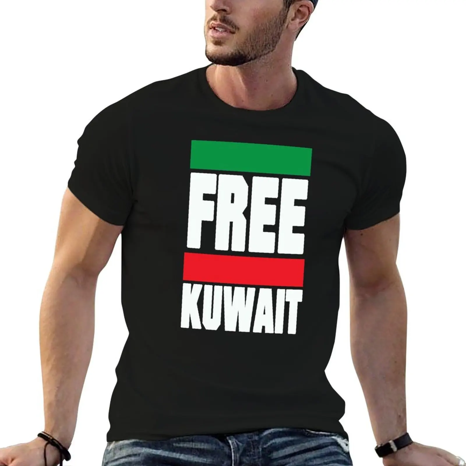 حزمة KUWAIT الحرة تي شيرت القطن حزمة خمر الأسود لرجل عادي رجل جرافيك تي شيرت قمصان للقميص القطن تي شيرت #1